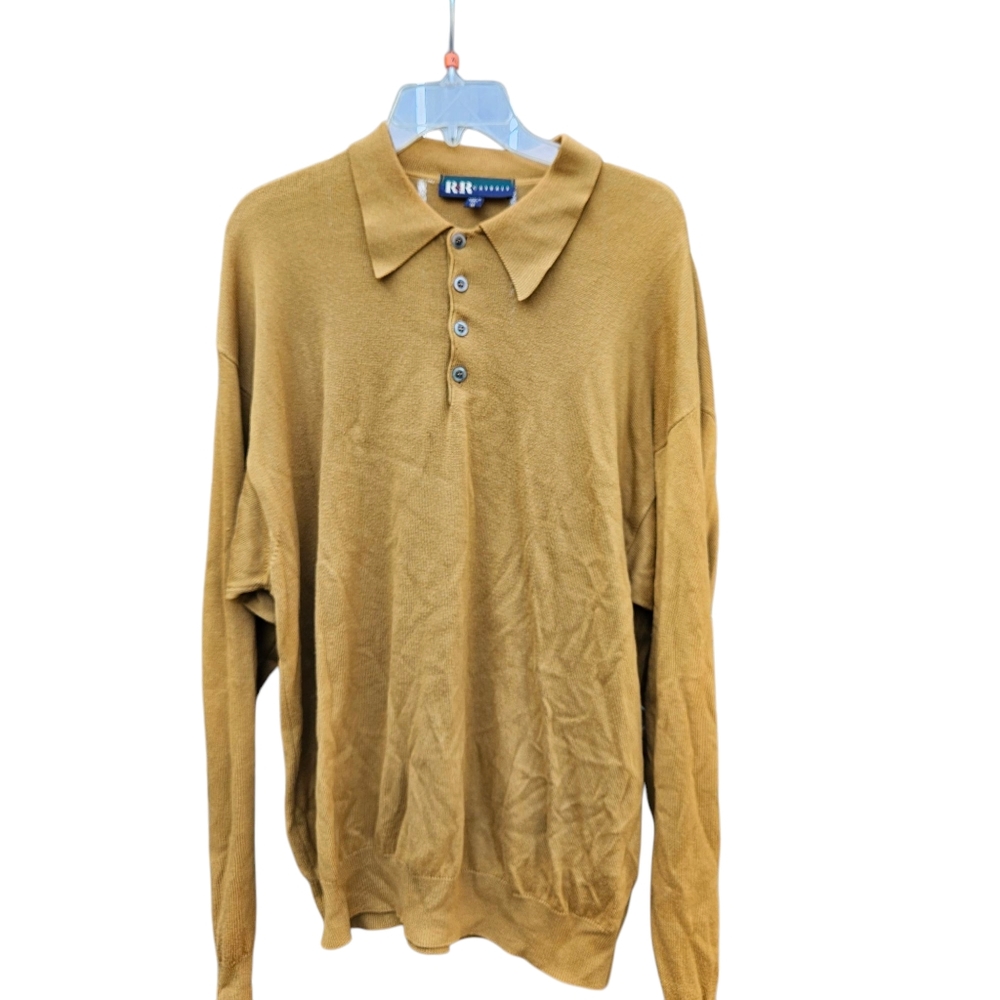 R&R Casuals  Mustard Yellow Polo Sweater Mens Size M - Picture 6 of 14